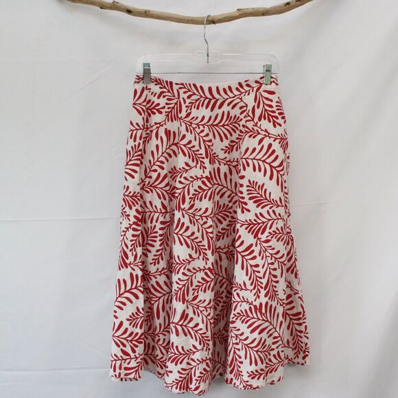 Who What Wear Long Modest A-line Red Floral White Skirt Size 4 Linen Blend Skirt - Picture 1 of 8
